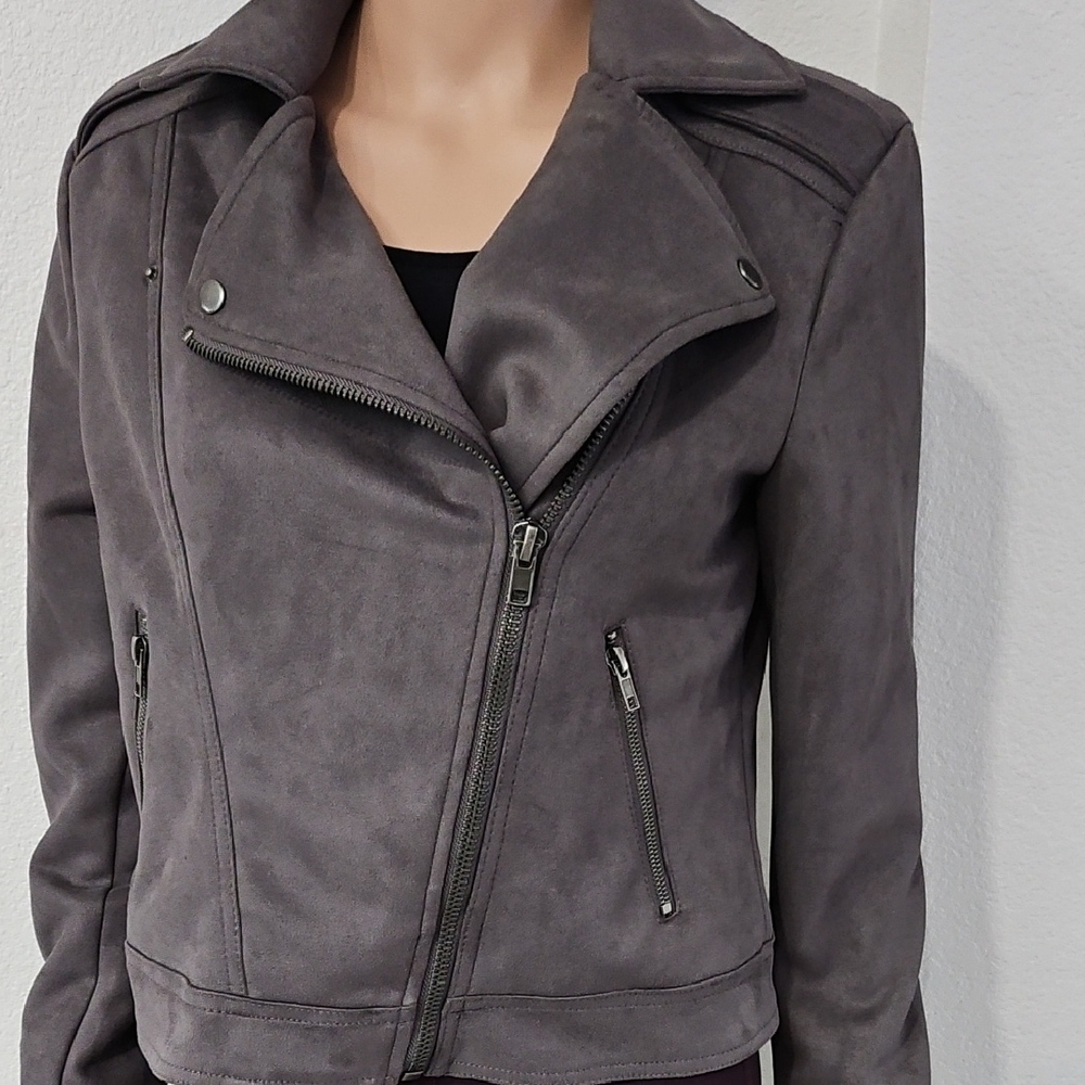 Philosophy Di Aste Charcoal Gray Faux Leather Asymmetric Moto Jacket Size S